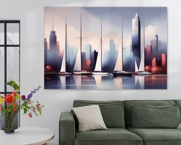 Segelboote abstrakt vor Hafenstadt-10 von Rautenberg Digital Art Maritim