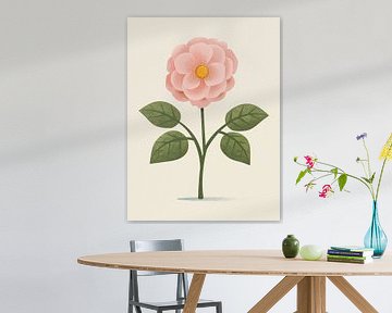 Damascenerroos, botanische illustratie in minimalistische stijl van Eduard Broekhuijsen