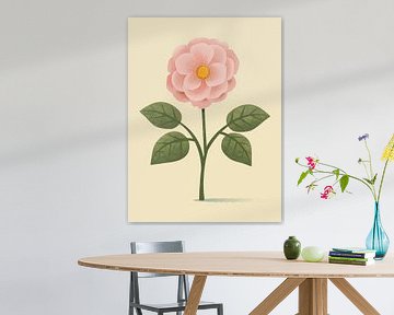 Damascene rose, botanical illustration in minimalist style by Eduard Broekhuijsen