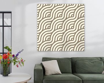 Abstract geometrisch golfpatroon in bruin en wit van Abstract Minimalist Art