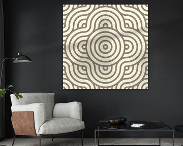 Zen kunst. Geometrisch patroon met cirkels en golven in beige en wit van Abstract Minimalist Art