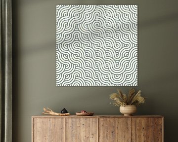 Moderne Japanse lijnkunst in warm grijs en wit van Abstract Minimalist Art