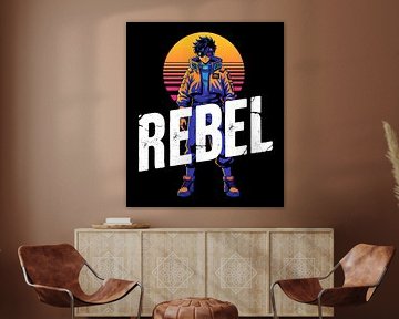 Anime-karakter met Retro Zonsondergang en