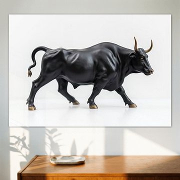 Dark Bull Figurine on White Background by Markus Gann