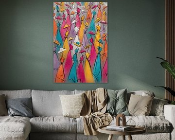Women in Colorful Hats van ARTEO Schilderijen