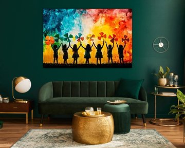 Playful children with flowers