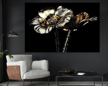 Gold flowers with black background by Imperial Art House