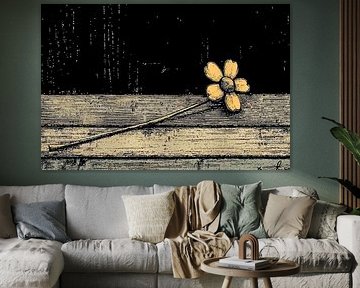 Fleur jaune sur fond de bois sur Imperial Art House