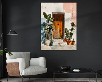 Old wooden door with potted plants by Lina van Oers
