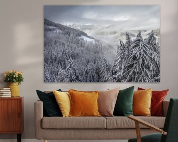 Uitzicht vanaf de Klausberg in het besneeuwde Ahrntal, Zuid-Tirol van Christian Müringer