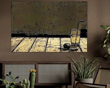 Verre sur table en bois avec chaux