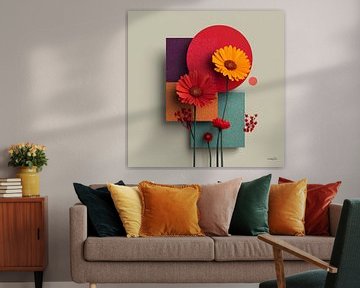 Abstract met bloemen van Gelissen Artworks