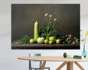 Green Still Life - Natural composition of vegetables and apples