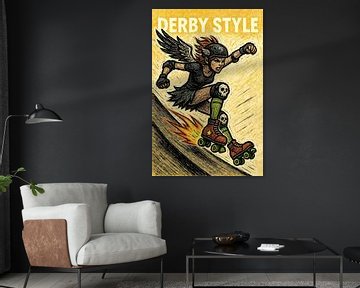 Valkyrie de style Derby (ailes, feu, vitesse, force, femme forte, crânes) sur Natalie Bruns