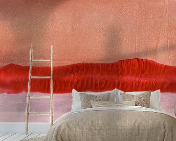 Minimalistische abstrakte Landschaft in Rot, Lila und warmem Braun