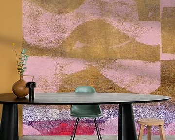Abstrakt Minimalistische Landschaft in Rosa, Gold und Rot