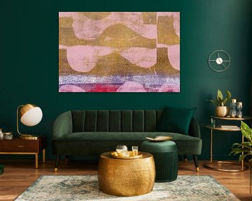Abstract Minimalist Landscape In Pink, Gold and Red by Dina Dankers