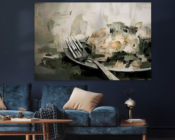 Nature morte abstraite avec fourchette et assiette