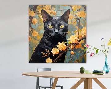 Black Cat and Flowers inspired by Vincent van Gogh