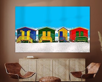 vestiaires colorés à Muizenberg mixed media