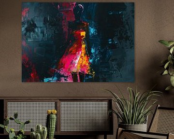 Vrouw met Gekleurde Jurk en Donkere Achtergrond van Kunst Kriebels