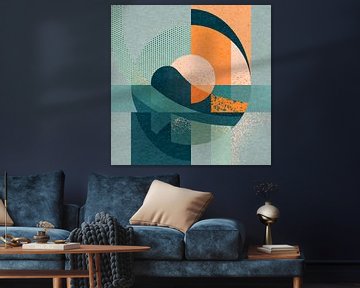 Geometrisch landschap met zon en bergen van Mixed media vector arts