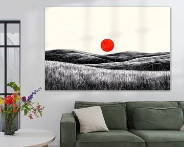Abstract landscape with red sun