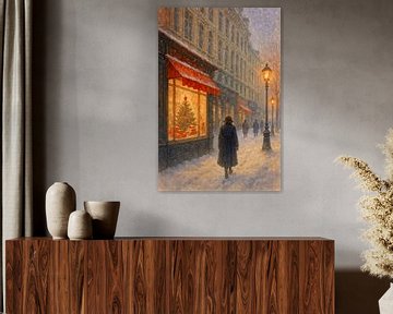 Veille de Noël en ville (IA)( lèche-vitrines, nostalgie, confortable, atmosphérique, romantique sur Natalie Bruns