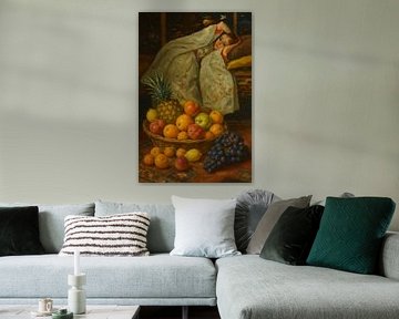 Woman in kimono with fruit basket - Classic painting inspired by Rijksmuseum by Kleurenrijk