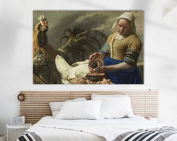 La laitière et le coq - Scène paysanne classique de style hollandais sur Kleurenrijk