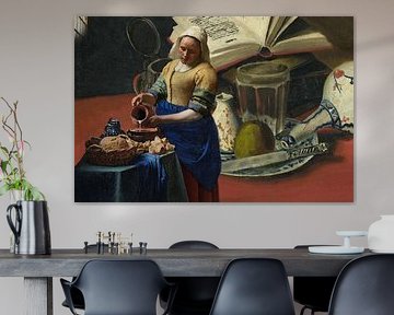 Le laitier &amp ; Nature morte - Icône classique parmi les fruits, le verre et les livres sur Kleurenrijk
