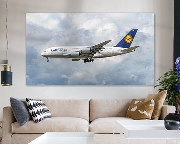 Atterrissage de l'Airbus A380 de Lufthansa. sur Jaap van den Berg