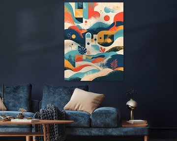 Abstract landschap met mediterrane vormen en kleuren van Mixed media vector arts