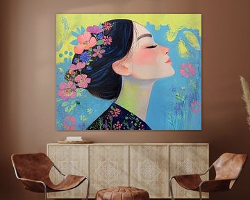 Dromerige Vrouw met Bloemen van Zen en Meer