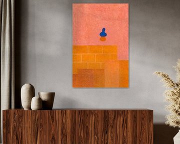 Blau-orangefarbene abstrakte Figur auf Rosa von Kleurenrijk