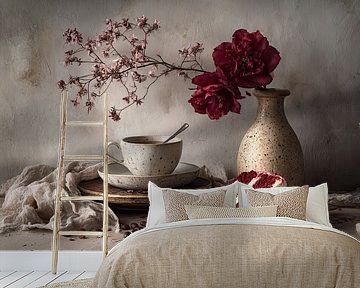 Red Velvet Cake mit Kaffee – Stimmungsvolles Stillleben