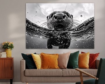 Close-up otter in black and white by Art & Soul Creations