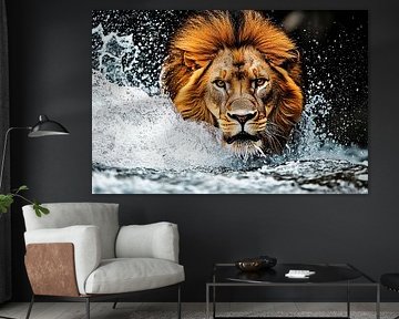 Dynamic lion through water