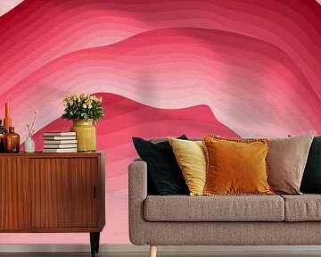 Minimale abstrakte Landschaft in sanftem Rot und Rosa