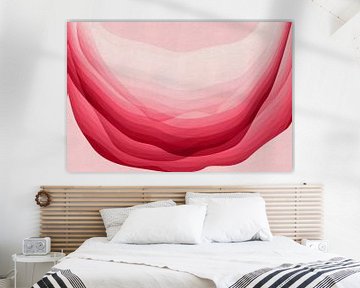 Modern abstract landschap in roze, rood, wit van Dina Dankers