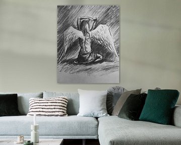 Houtskool tekening engel van Emiel de Lange