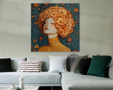 Bloemenhoofd | Oranje Bloemenportret van Blikvanger Schilderijen