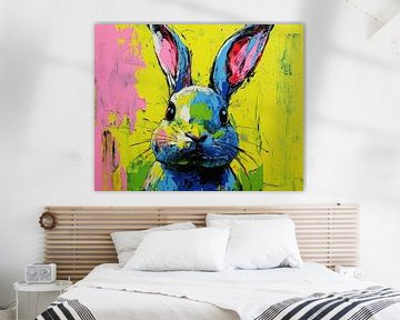 Zomer Konijn Kleur | Vrolijk Konijn Met Oren van Abstract Schilderij