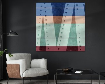 Abstracte geometrische vormen in saliegroen, indigo, paars en bruin van Abstract Minimalist Art