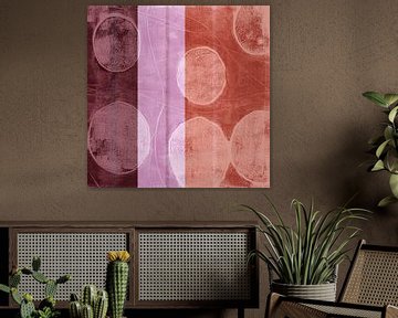 Japandi. Organische vormen in terracotta, lila en donker wijnrood van Abstract Minimalist Art