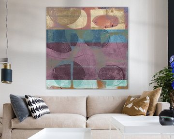 Abstracte organische vormen in paars, blauw, zachtgeel en terra van Abstract Minimalist Art