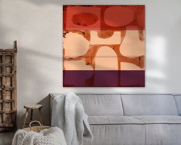 Abstracte vormen in verbrand oranje, warm rood en paars van Abstract Minimalist Art