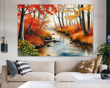 L'étreinte de l'automne : Un voyage fluvial vibrant à travers une forêt de cramoisi et d'or