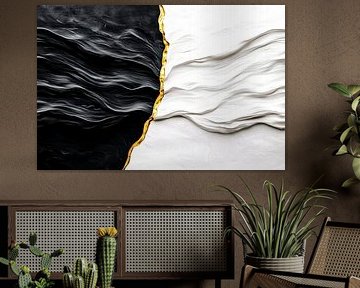 Schwarz-weiße Welle mit Gold von Imperial Art House