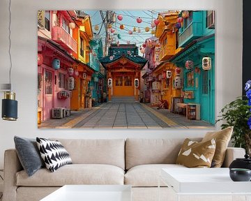 picturesque Japan street with lanterns